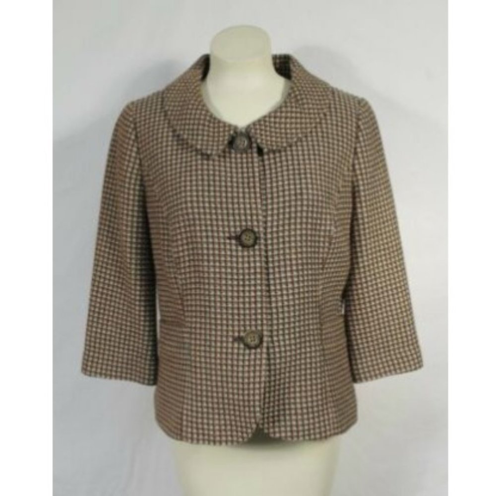 Kenar Brown Orange Check Blazer Jacket Wool M